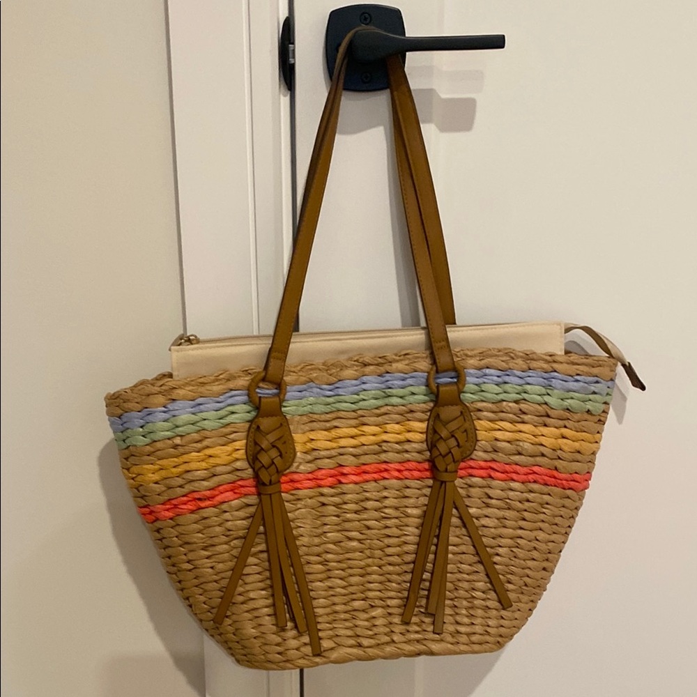 Style & Co Tan and Red Tote Bag with Woven Design